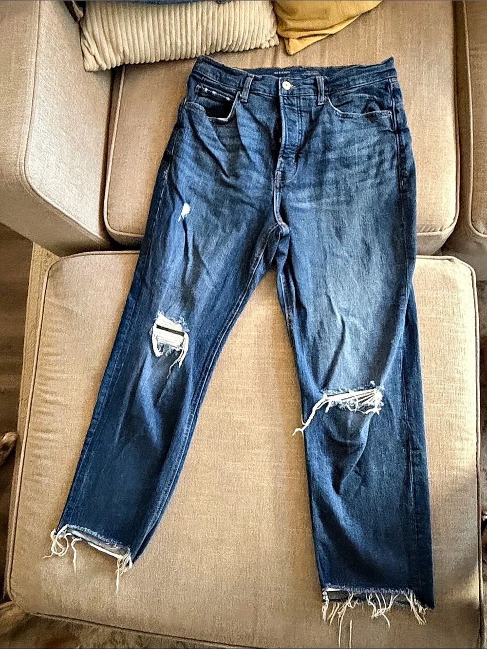 Old Navy Extra High-Waisted Rockstar Super Skinny Jeans Distressed Blue Jeans